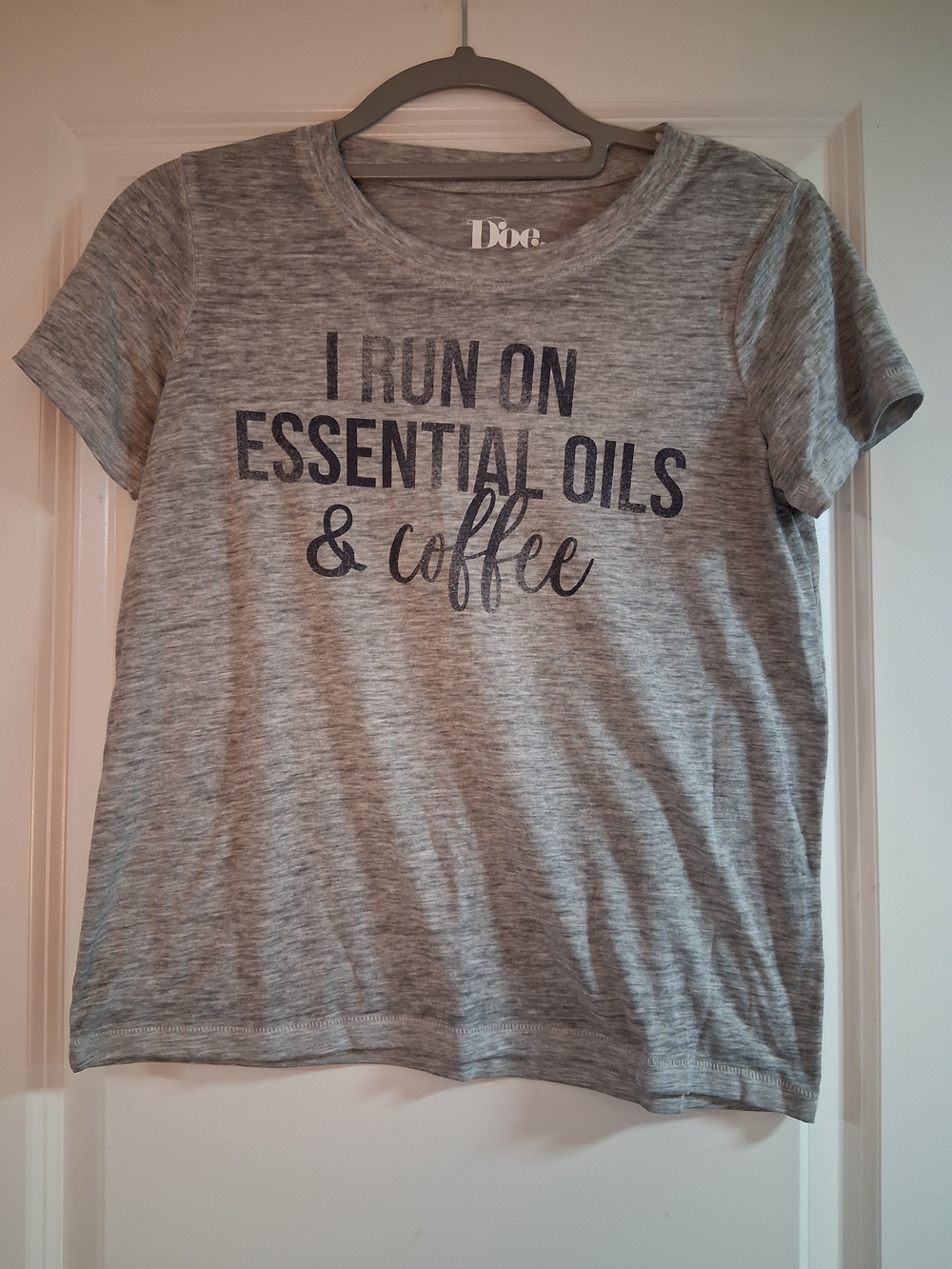 ☀️ 3 For $15 Women’s Short-Sleeve Gray Graphic Tee - Essential Oils & Coffee